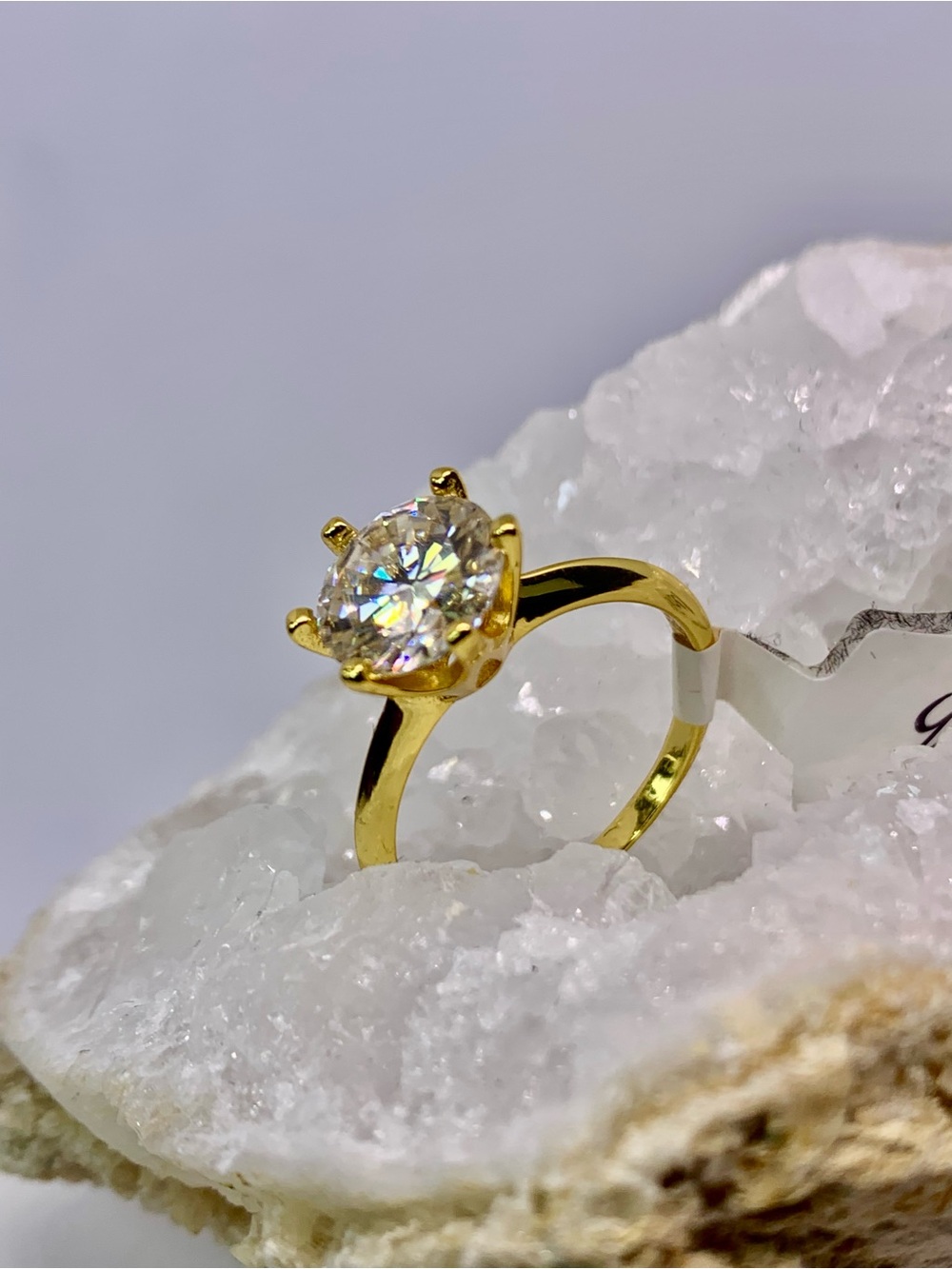 Gold Solitaire Moissanite Ring 925 Yellow Gold Finish 3 Ct Brilliant Round GRA - Picture 7 of 10